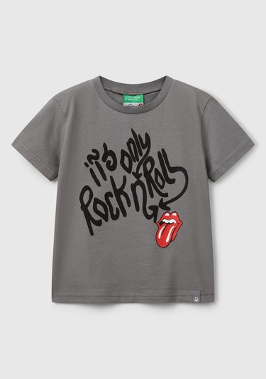  Erkek Çocuk Antrasit Rolling Stones Baskılı Logo Etiketli T-Shirt