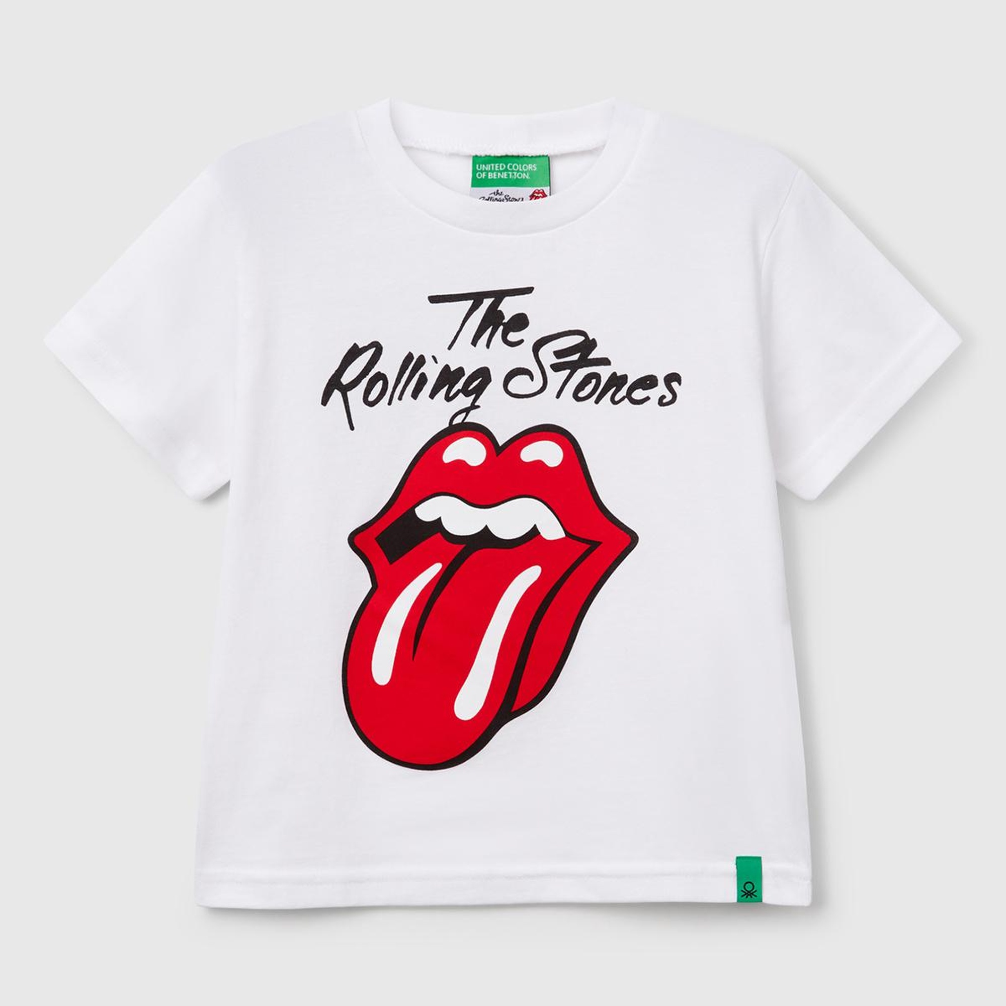 Erkek Çocuk Beyaz Rolling Stones Baskılı Logo Etiketli T-Shirt