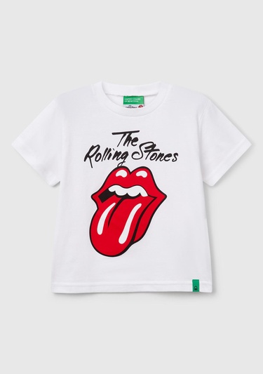  Erkek Çocuk Beyaz Rolling Stones Baskılı Logo Etiketli T-Shirt