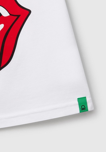  Erkek Çocuk Beyaz Rolling Stones Baskılı Logo Etiketli T-Shirt