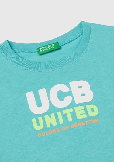  Erkek Çocuk Mint Yeşili Benetton Logo Baskılı T-Shirt