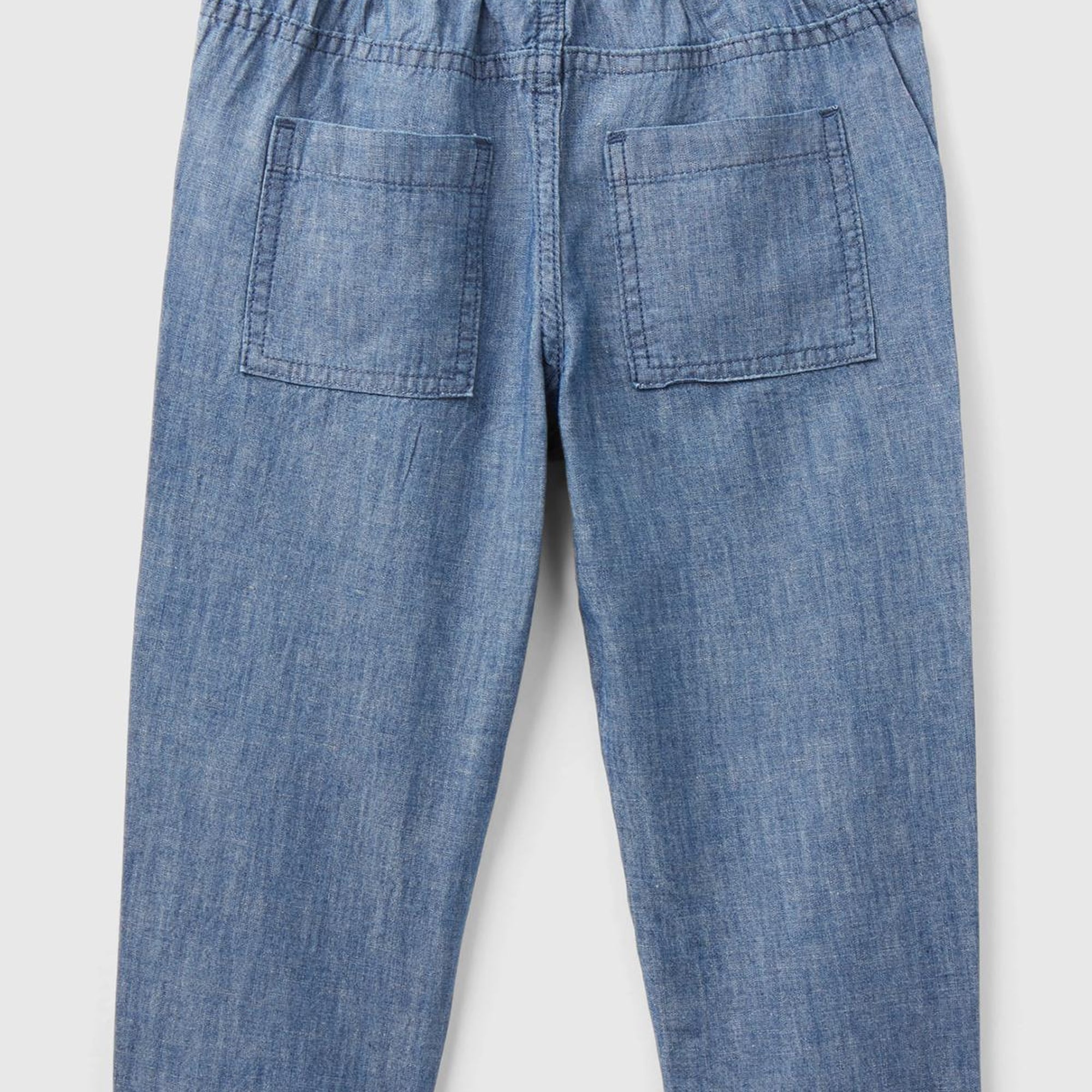 Erkek Çocuk Mavi Beli Büzgülü İpli Havuç Kesim Chino Pantolon