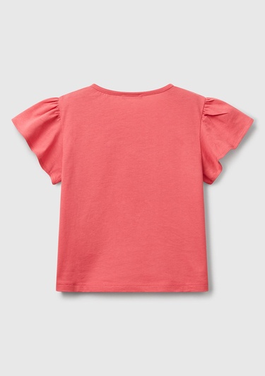  Kız Çocuk Fuşya Nakışlı ve Baskılı Kolu Fırfırlı Regular Fit T-Shirt