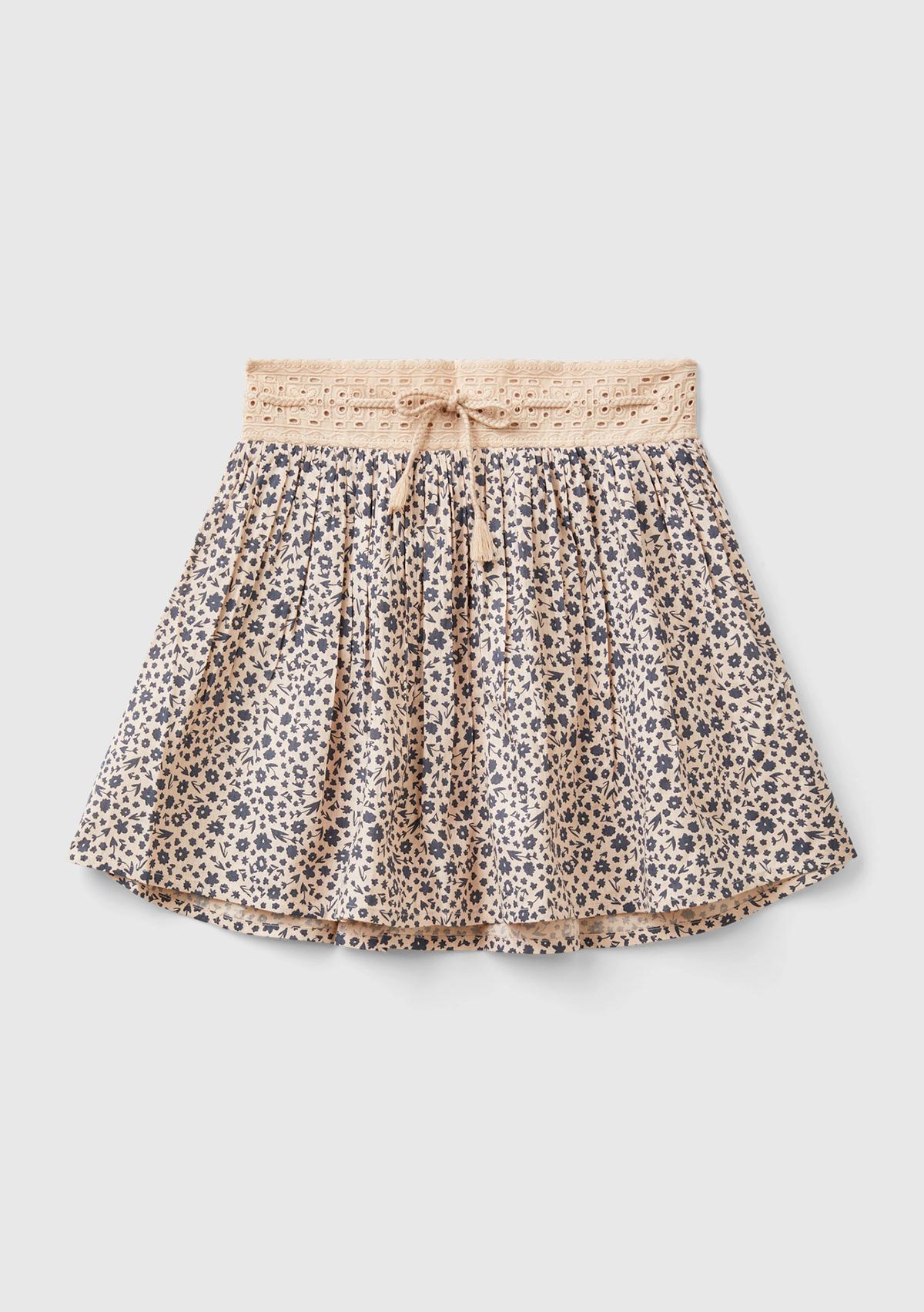  Kız Çocuk Kahverengi Mix Esnek Belli Büzgü İpli Desenli Etek