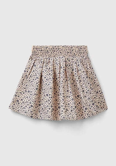  Kız Çocuk Kahverengi Mix Esnek Belli Büzgü İpli Desenli Etek
