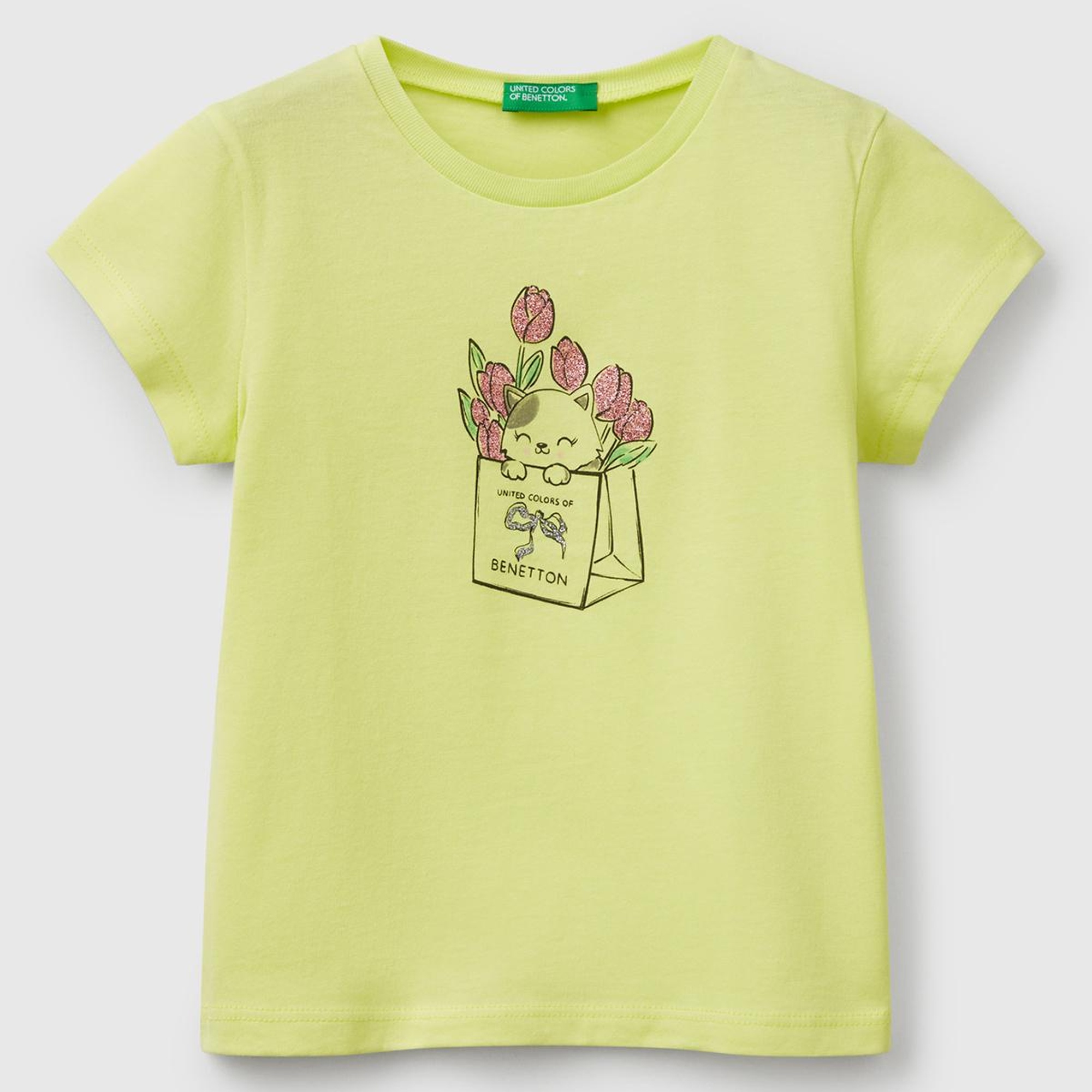 Kız Çocuk Sarı Simli ve Grafik Baskılı T-Shirt