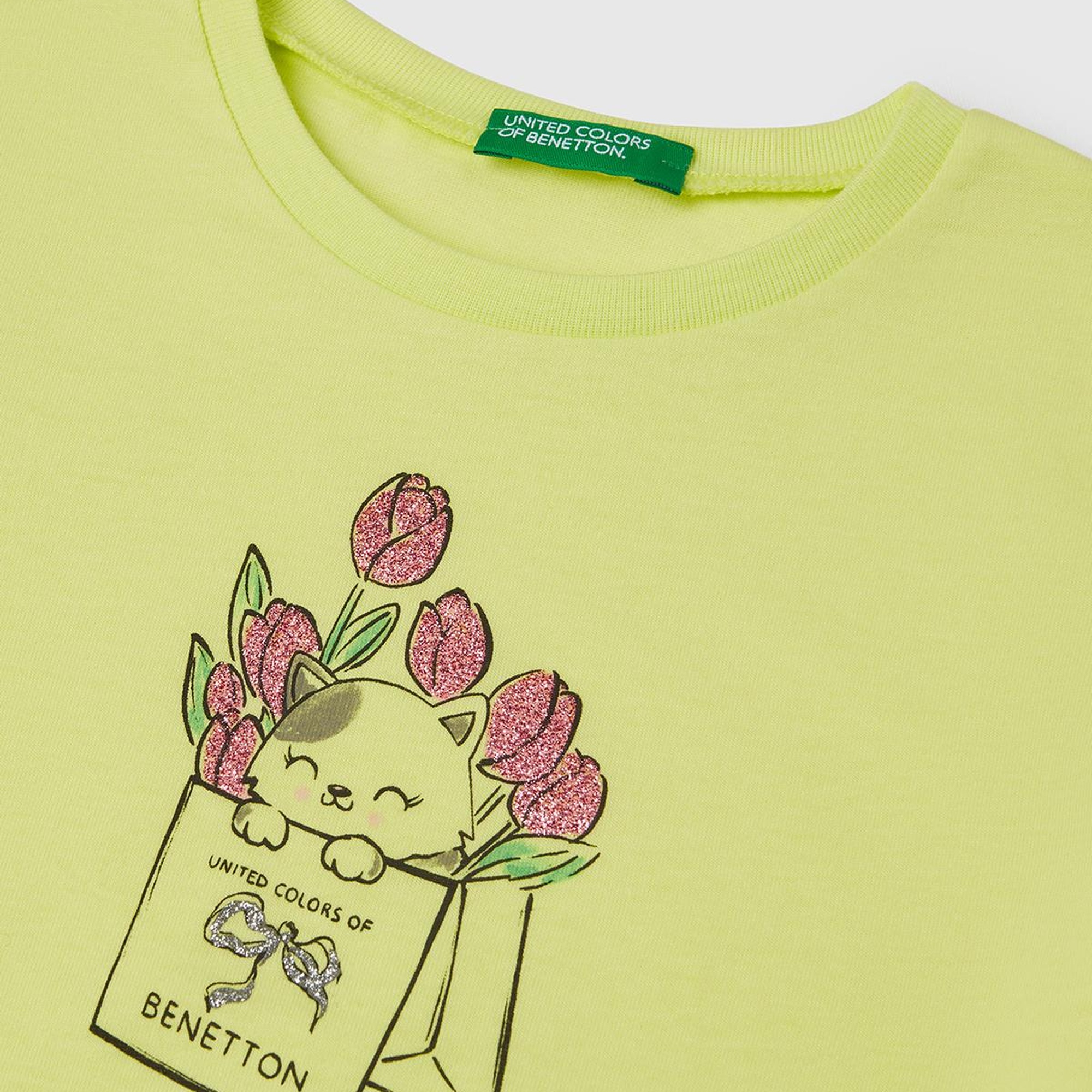 Kız Çocuk Sarı Simli ve Grafik Baskılı T-Shirt