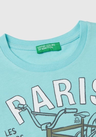  Erkek Çocuk Su Yeşili Grafik Baskılı T-Shirt