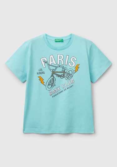  Erkek Çocuk Su Yeşili Grafik Baskılı T-Shirt