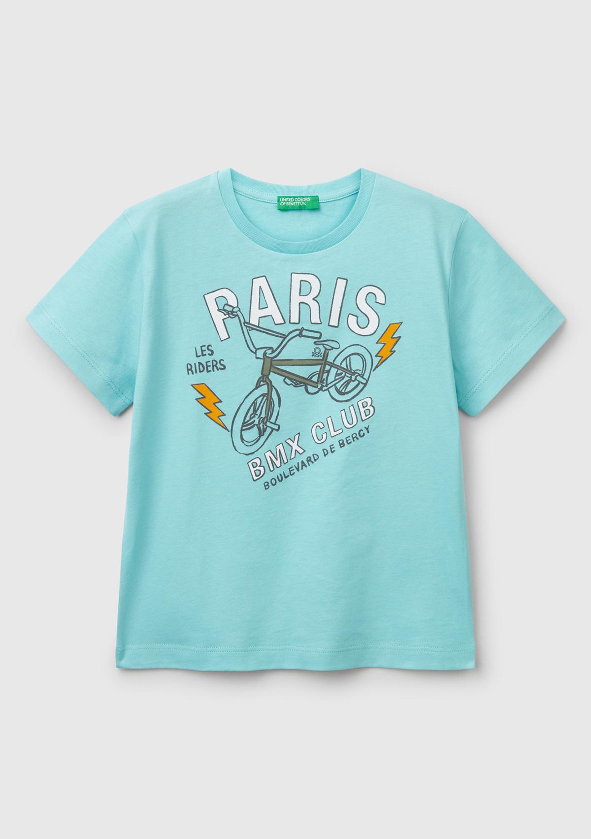  Erkek Çocuk Su Yeşili Grafik Baskılı T-Shirt