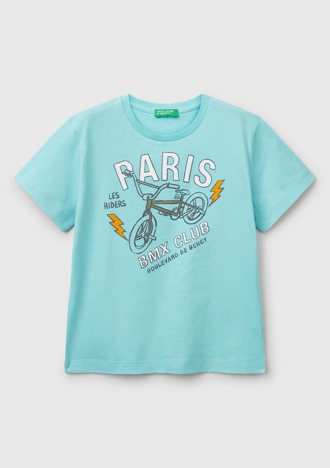  Erkek Çocuk Su Yeşili Grafik Baskılı T-Shirt