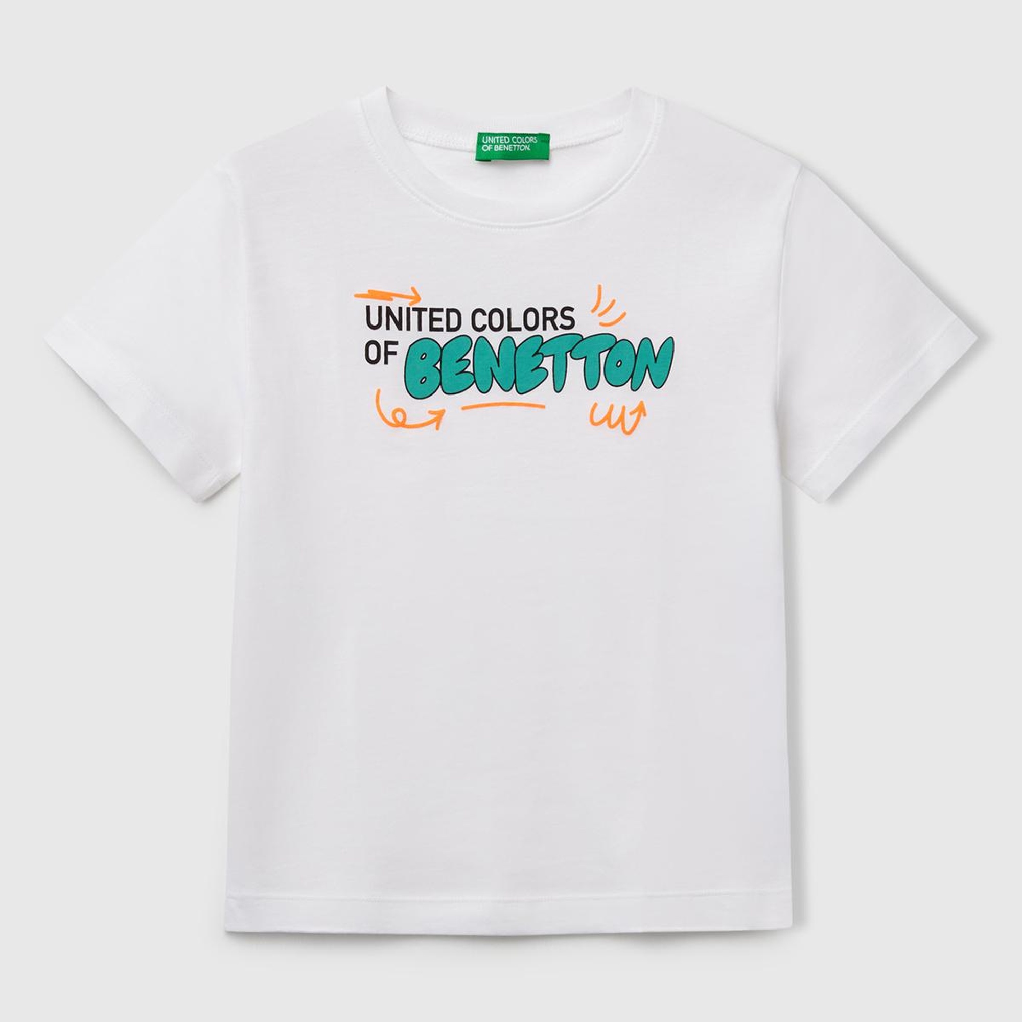 Erkek Çocuk Beyaz Benetton Logo Baskılı T-Shirt