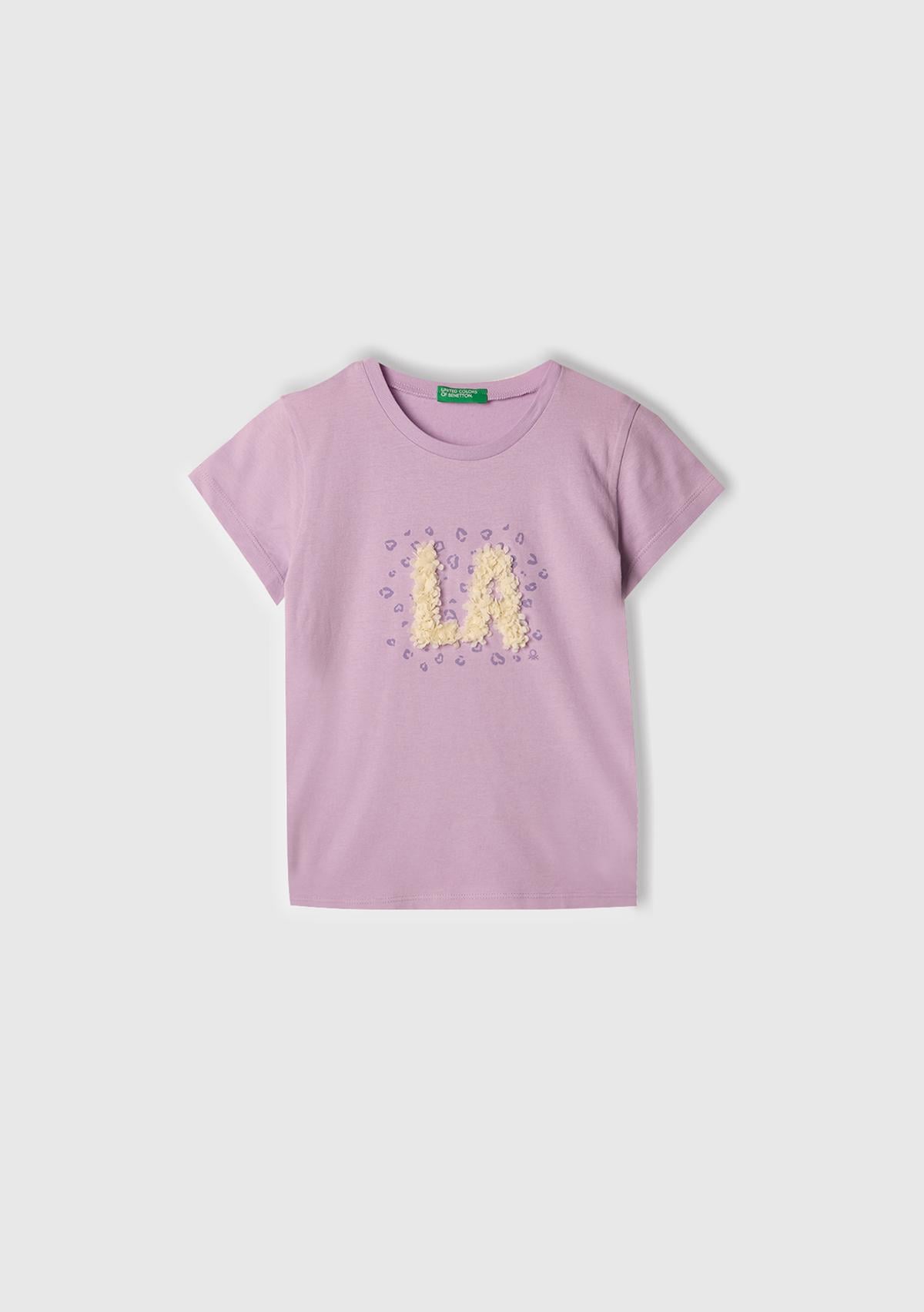  Kız Çocuk Lila Nakışlı ve Baskılı T-Shirt