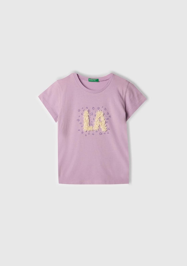  Kız Çocuk Lila Nakışlı ve Baskılı T-Shirt