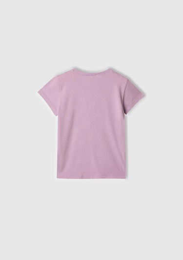  Kız Çocuk Lila Nakışlı ve Baskılı T-Shirt