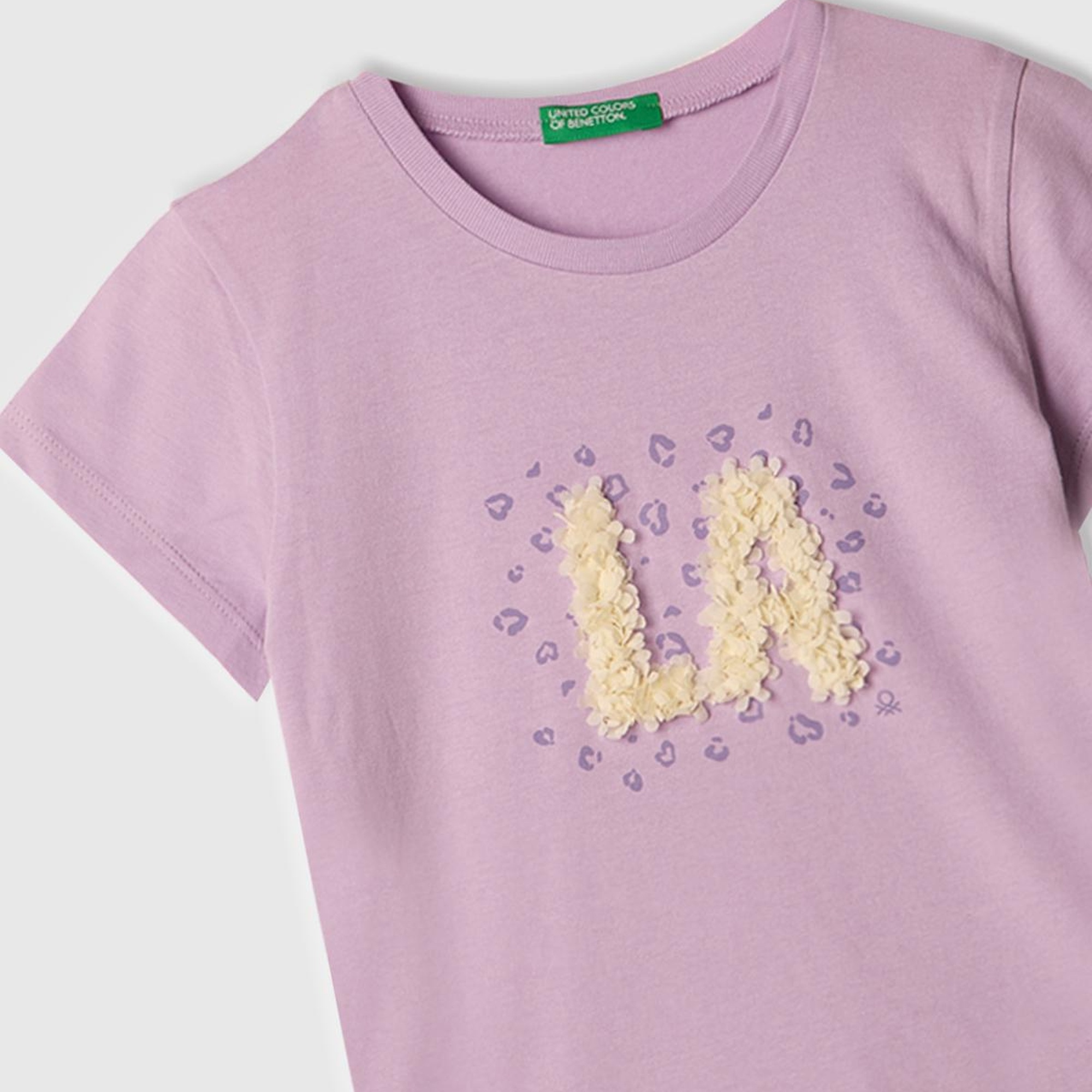 Kız Çocuk Lila Nakışlı ve Baskılı T-Shirt