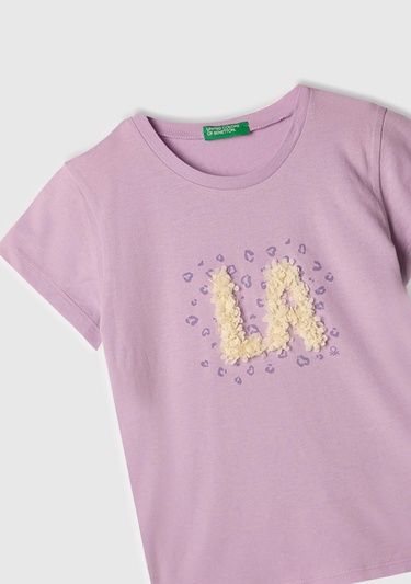  Kız Çocuk Lila Nakışlı ve Baskılı T-Shirt