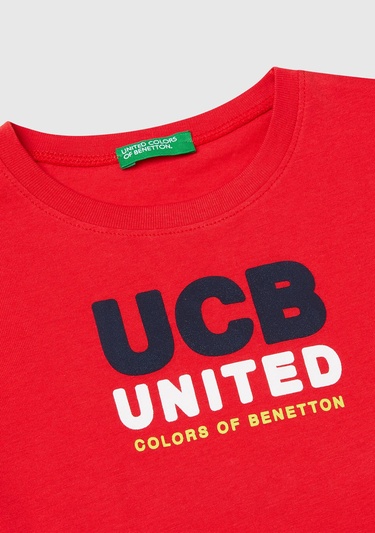  Erkek Çocuk Kırmızı Benetton Logo Baskılı T-Shirt