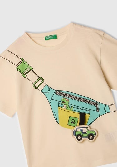  Erkek Çocuk Ekru 3D Baskılı T-Shirt