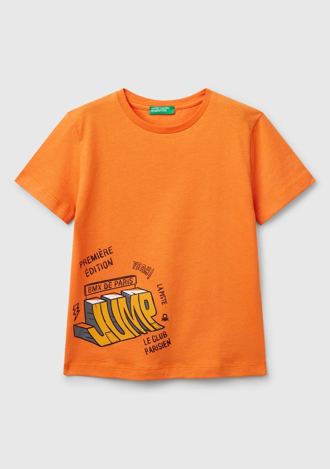  Erkek Çocuk Turuncu Grafik Baskılı T-Shirt
