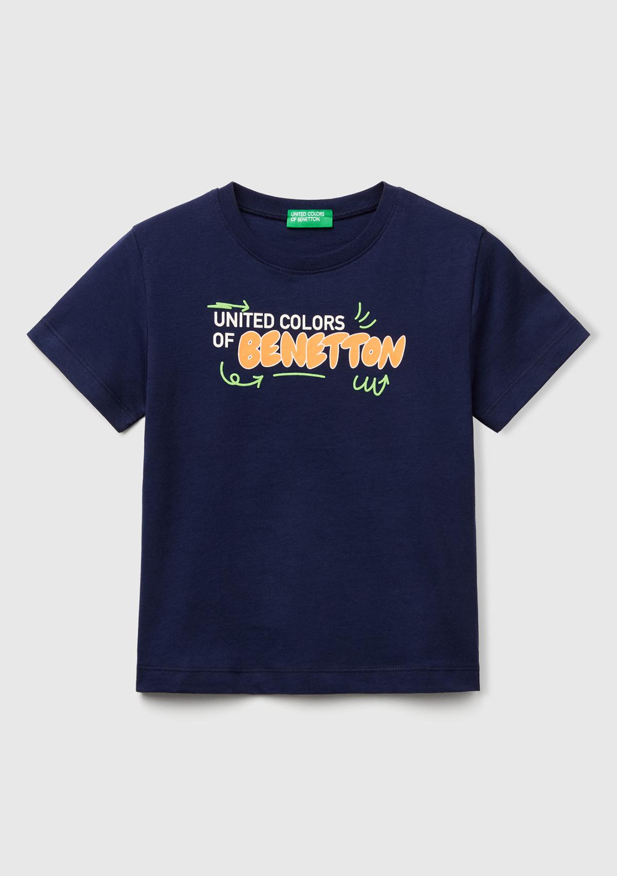  Erkek Çocuk Lacivert Benetton Logo Baskılı T-Shirt