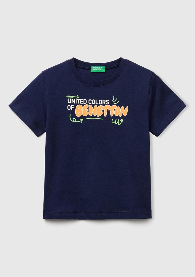  Erkek Çocuk Lacivert Benetton Logo Baskılı T-Shirt