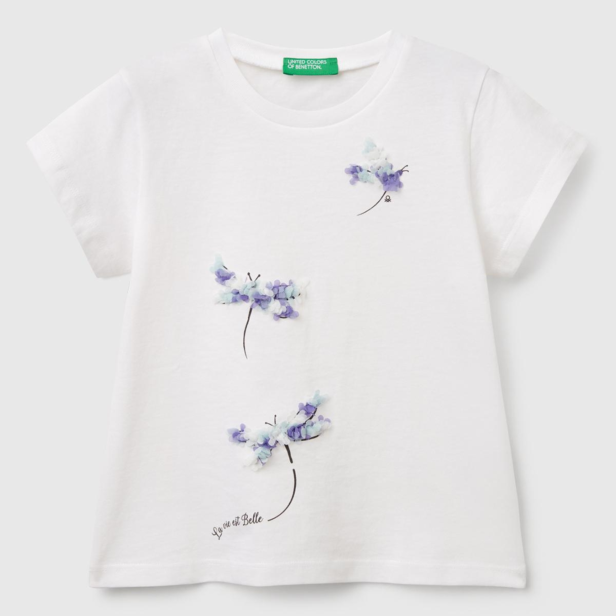 Kız Çocuk Beyaz Nakışlı ve Baskılı T-Shirt