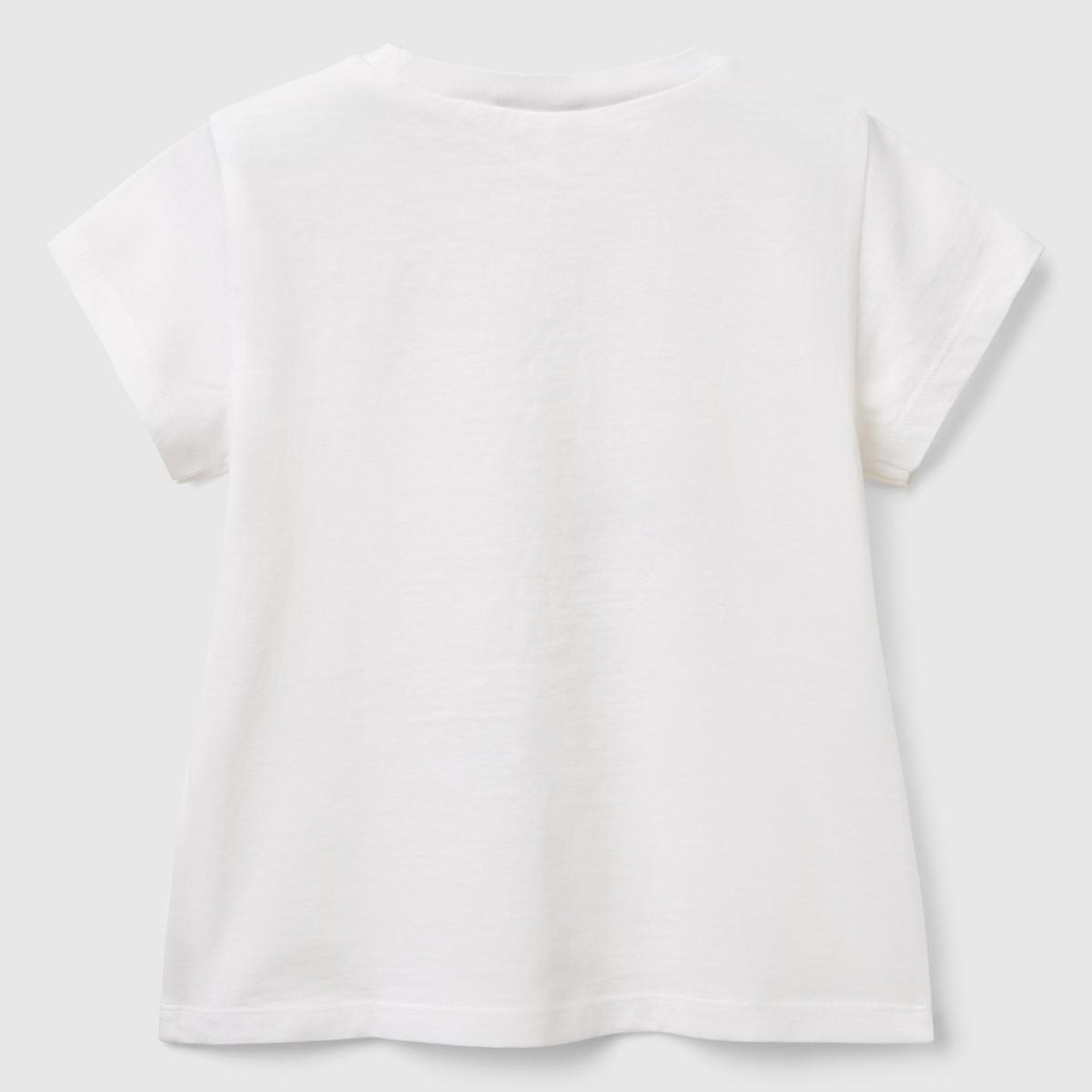 Kız Çocuk Beyaz Nakışlı ve Baskılı T-Shirt