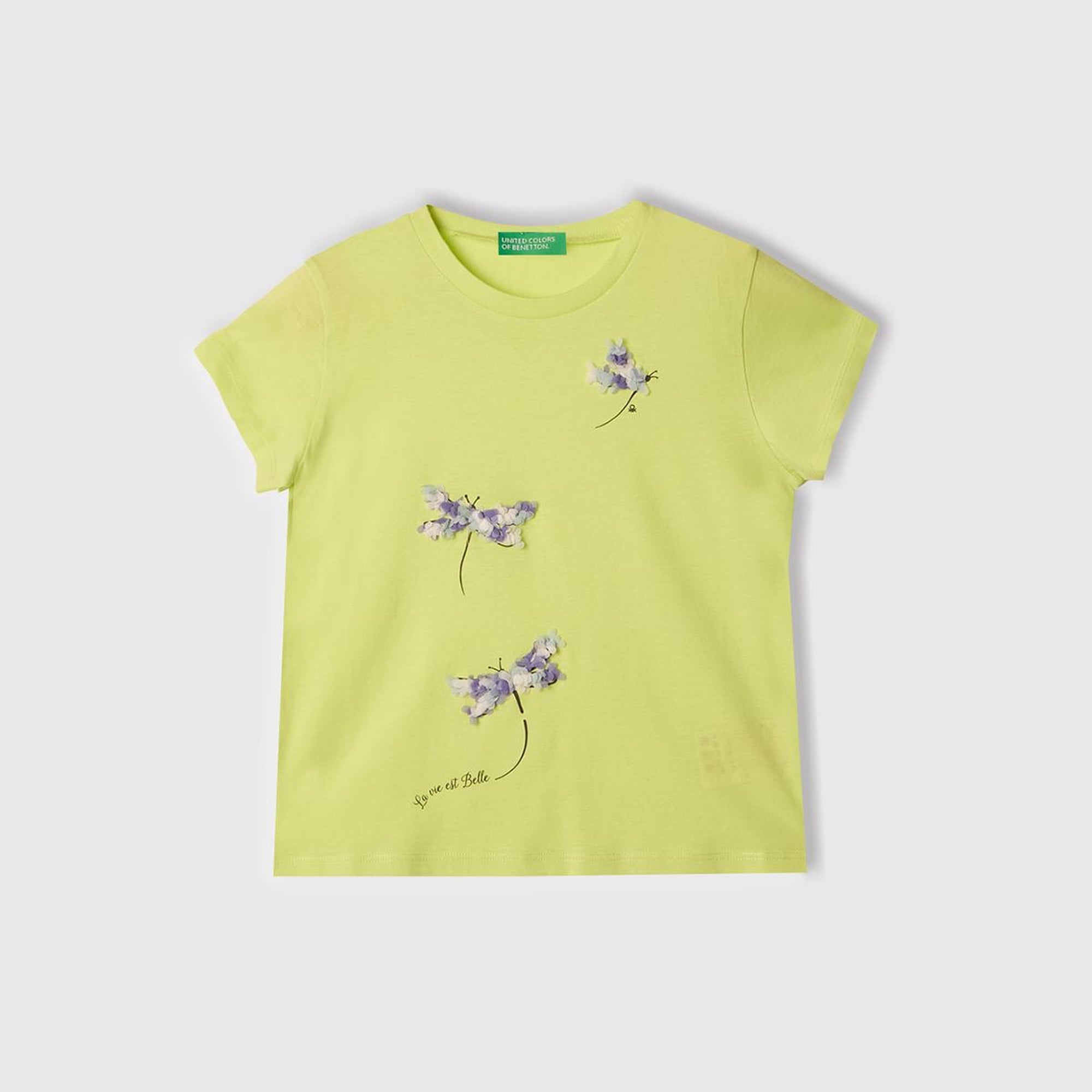 Kız Çocuk Sarı Nakışlı ve Baskılı T-Shirt