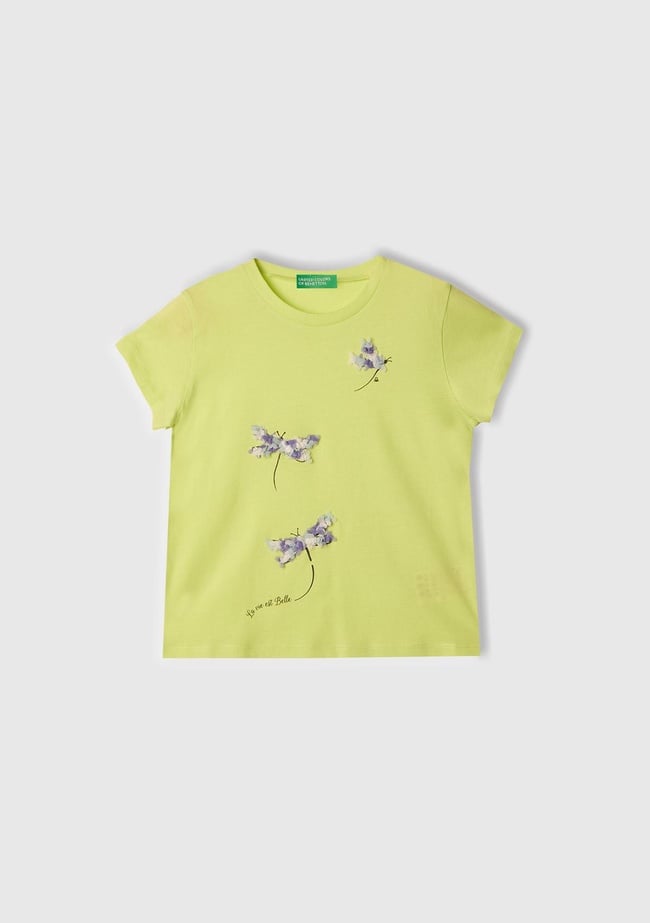  Kız Çocuk Sarı Nakışlı ve Baskılı T-Shirt