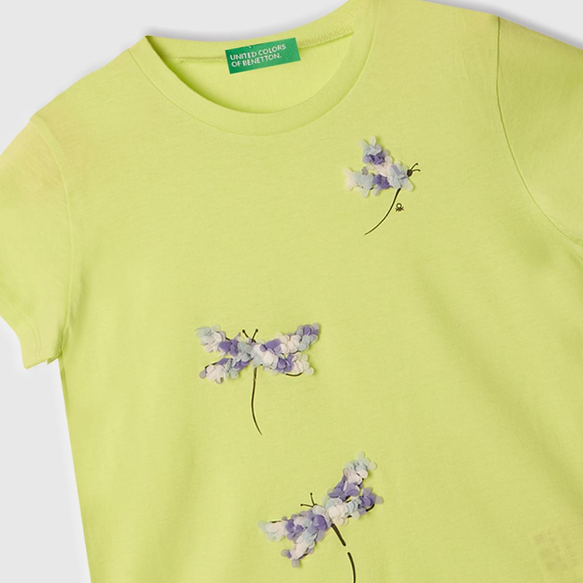 Kız Çocuk Sarı Nakışlı ve Baskılı T-Shirt