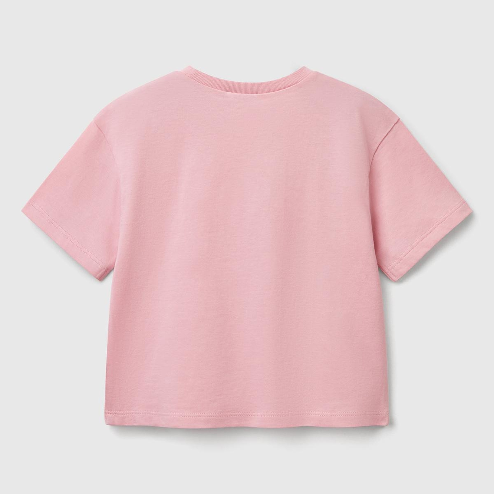 Kız Çocuk Pembe Kumaş Aplikeli Hafif Oversize T-Shirt