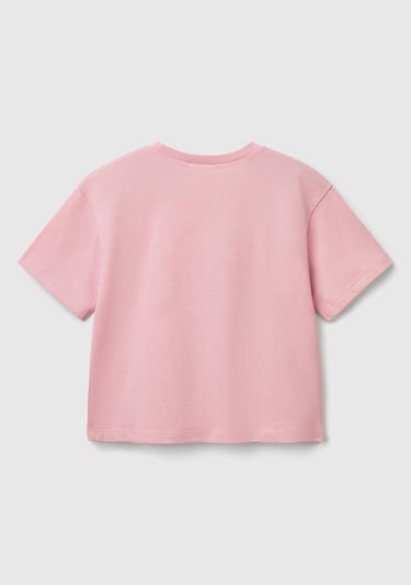 Kız Çocuk Pembe Kumaş Aplikeli Hafif Oversize T-Shirt
