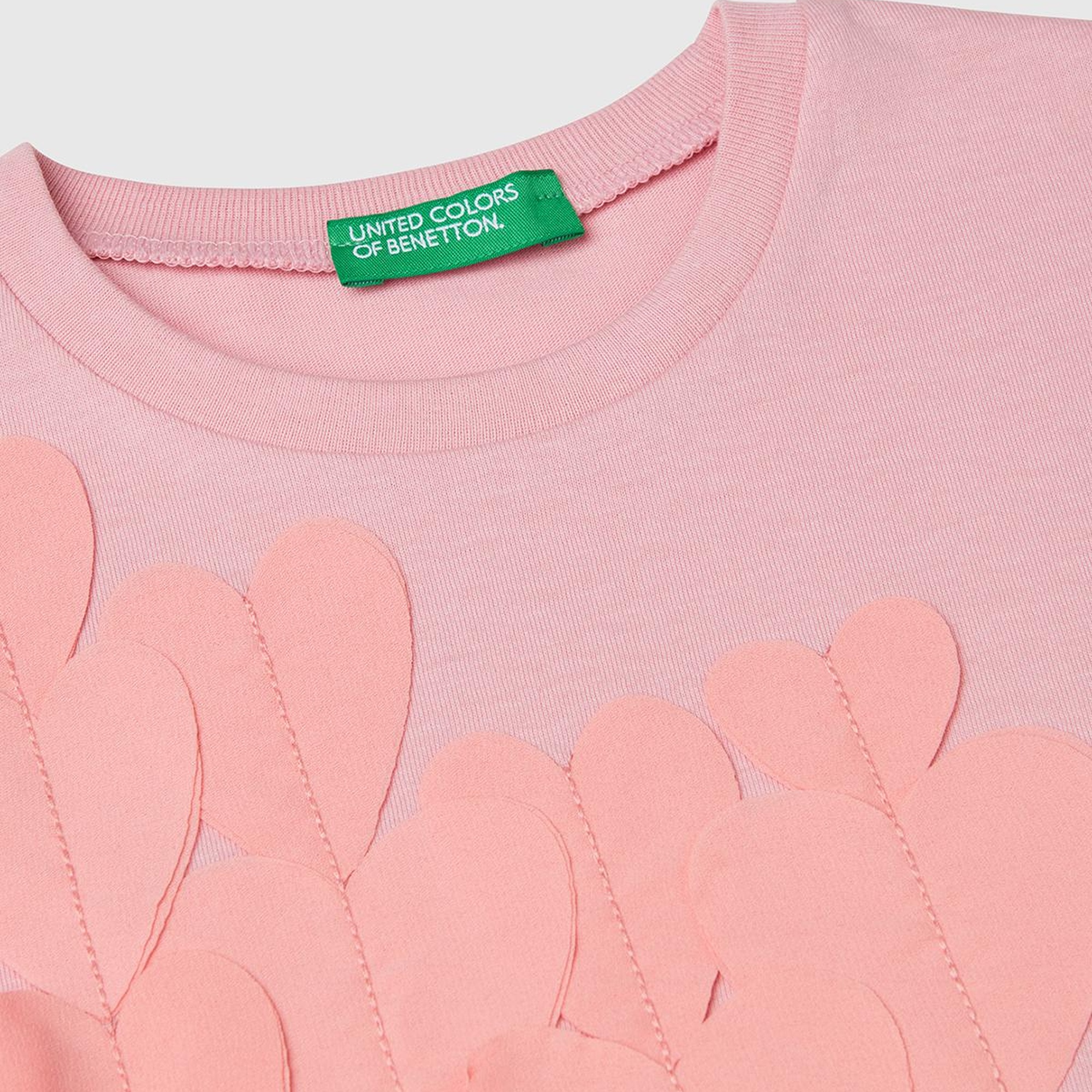 Kız Çocuk Pembe Kumaş Aplikeli Hafif Oversize T-Shirt