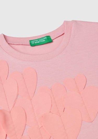  Kız Çocuk Pembe Kumaş Aplikeli Hafif Oversize T-Shirt