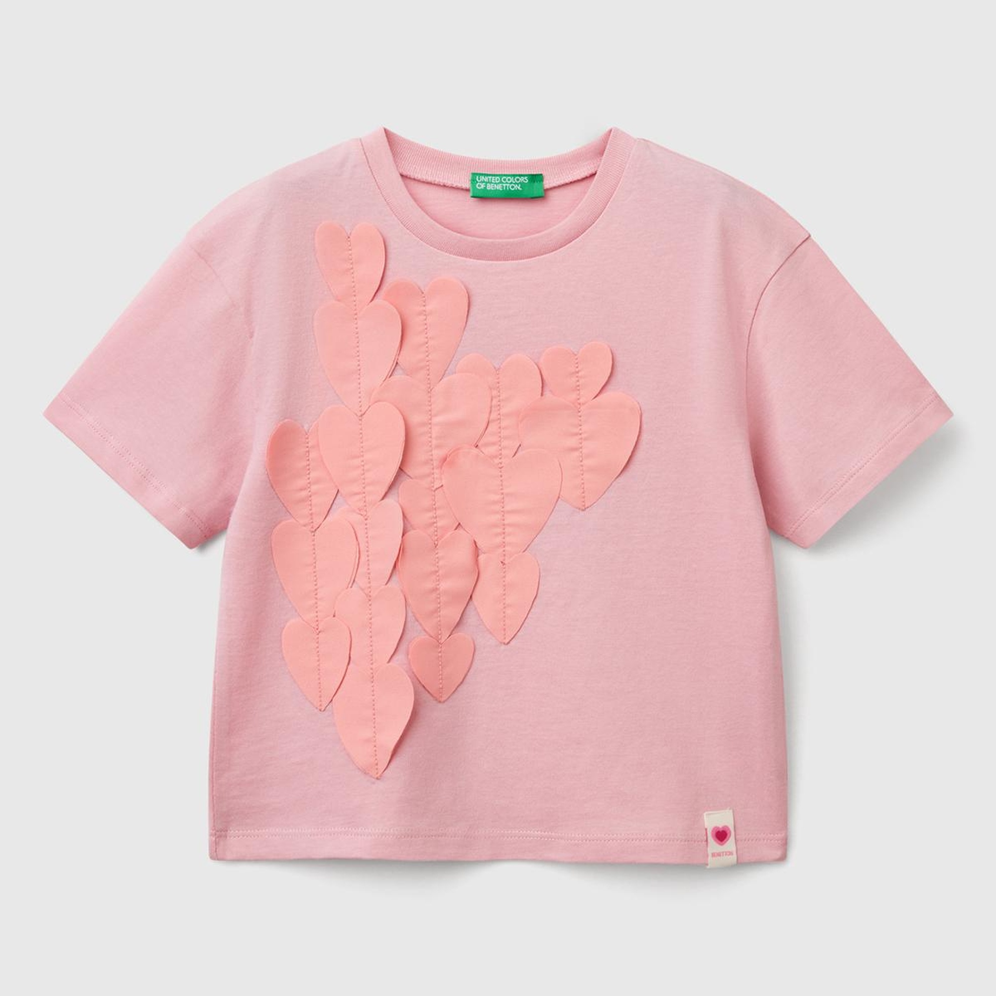 Kız Çocuk Pembe Kumaş Aplikeli Hafif Oversize T-Shirt