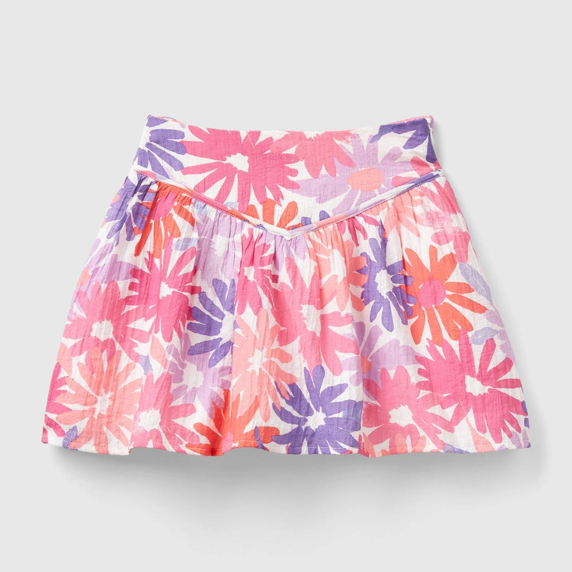 Kız Çocuk Pembe Mix Tamamı Çiçek Baskılı Beli Bant Detaylı Etek