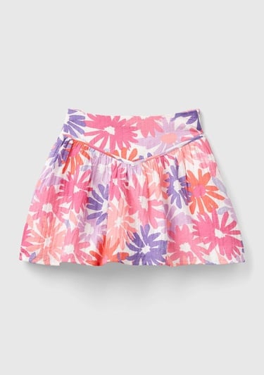  Kız Çocuk Pembe Mix Tamamı Çiçek Baskılı Beli Bant Detaylı Etek