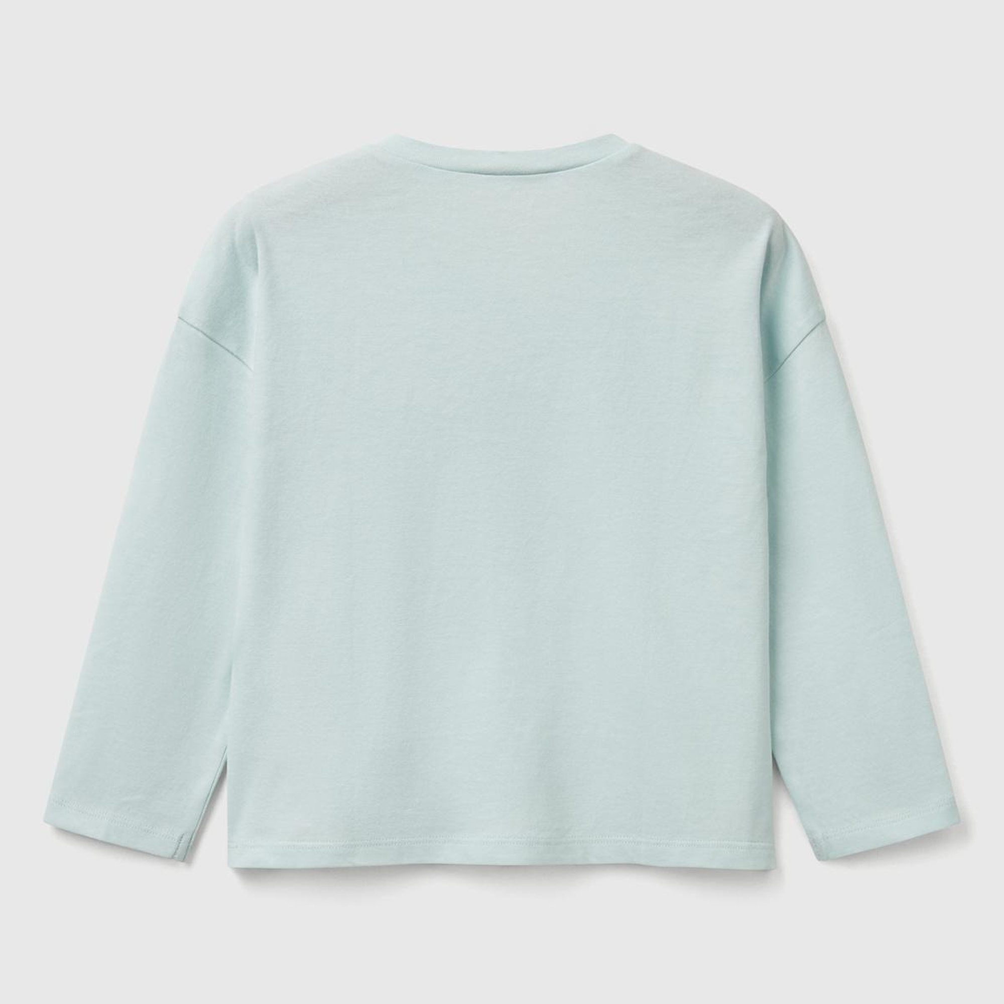 Kız Çocuk Su Yeşili Baskılı Logo Etiketli Kalp Düğmeli T-Shirt