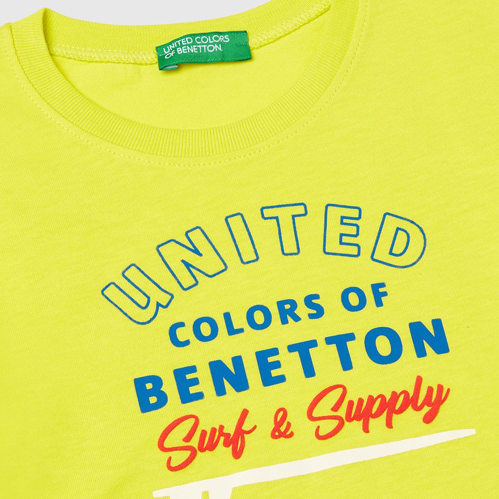 Erkek Çocuk Sarı Benetton Logo Baskılı T-Shirt