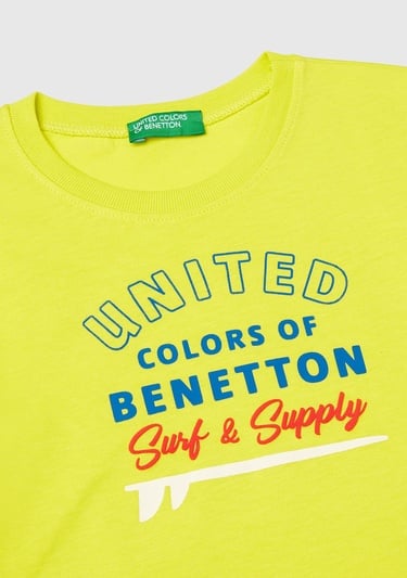  Erkek Çocuk Sarı Benetton Logo Baskılı T-Shirt