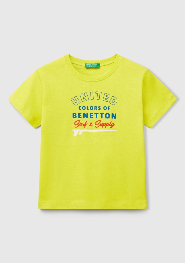  Erkek Çocuk Sarı Benetton Logo Baskılı T-Shirt