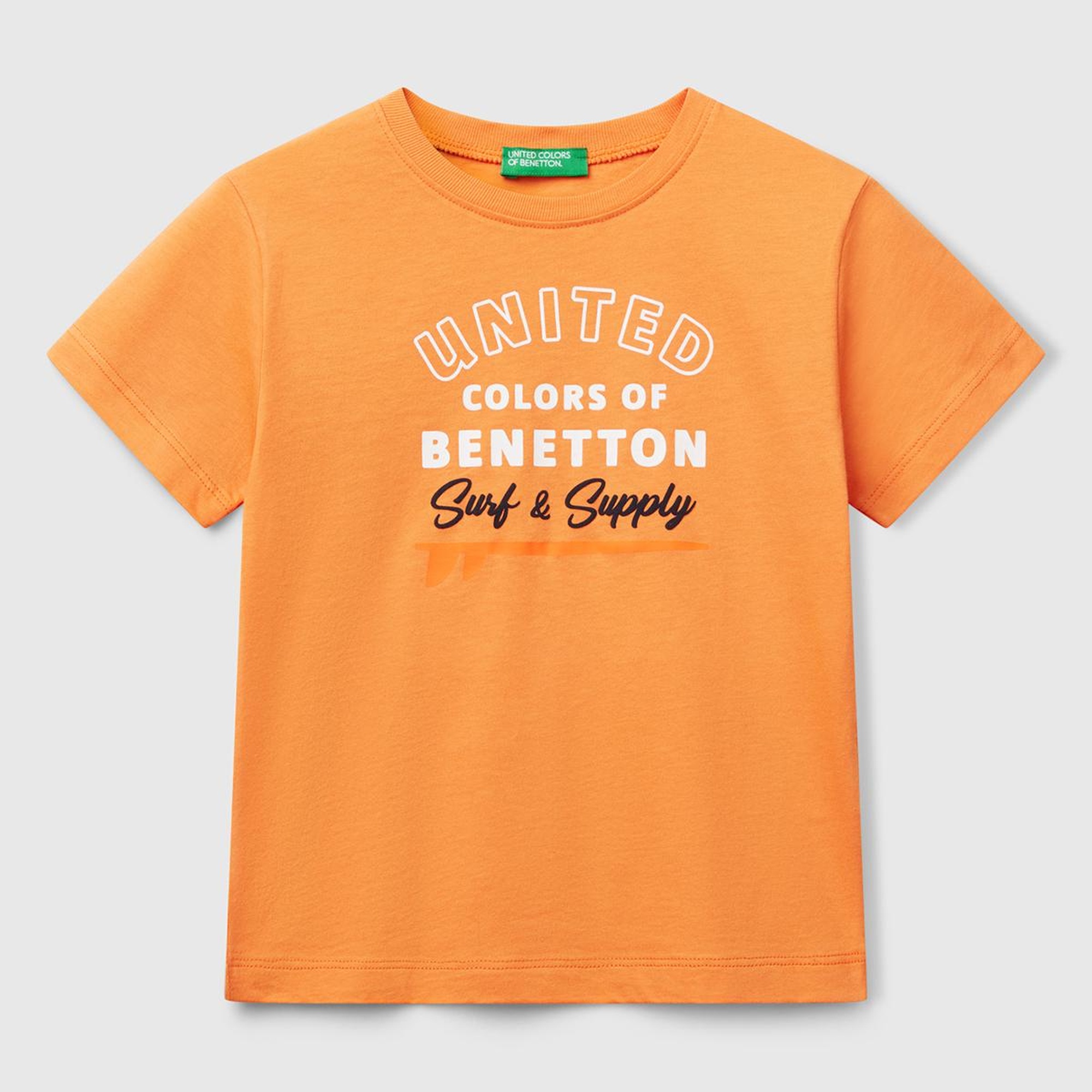 Erkek Çocuk Turuncu Benetton Logo Baskılı T-Shirt