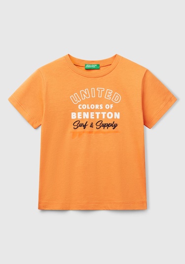  Erkek Çocuk Turuncu Benetton Logo Baskılı T-Shirt