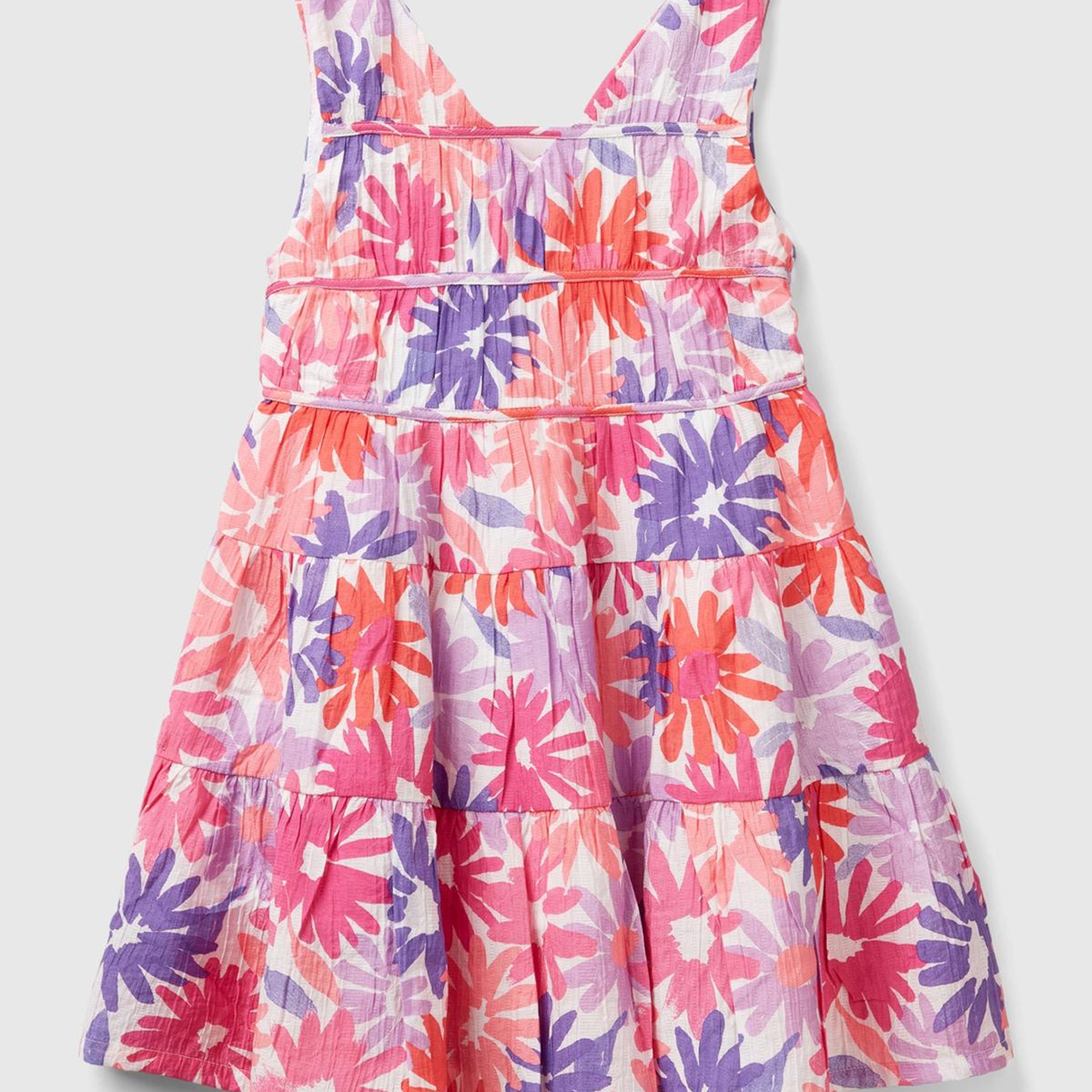 Kız Çocuk Pembe Mix Tamamı Çiçek Baskılı Yandan Fermuarlı Kolsuz Elbise