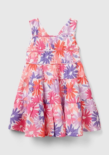  Kız Çocuk Pembe Mix Tamamı Çiçek Baskılı Yandan Fermuarlı Kolsuz Elbise