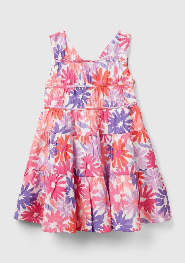  Kız Çocuk Pembe Mix Tamamı Çiçek Baskılı Yandan Fermuarlı Kolsuz Elbise