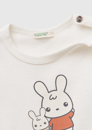  Bebek Beyaz Tavşan Baskılı T-Shirt