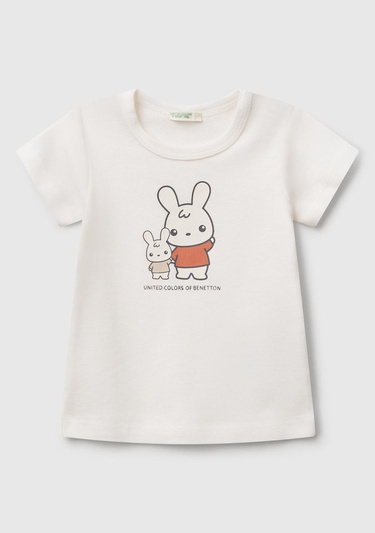  Bebek Beyaz Tavşan Baskılı T-Shirt