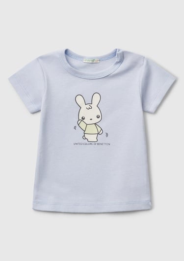  Bebek Toz Mavi Tavşan Baskılı T-Shirt